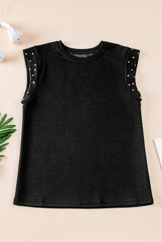 Dark Grey Studded Short Sleeve Top