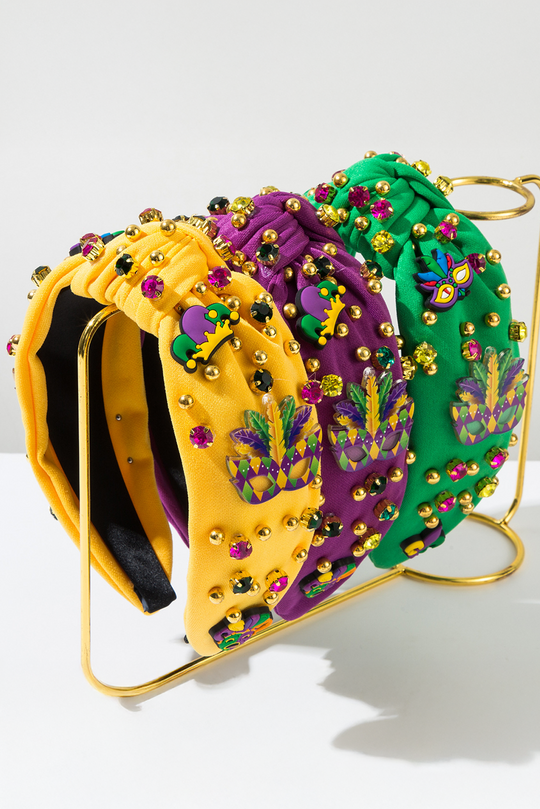 Rhinestone Mardi Gras Beaded Knotted Headband