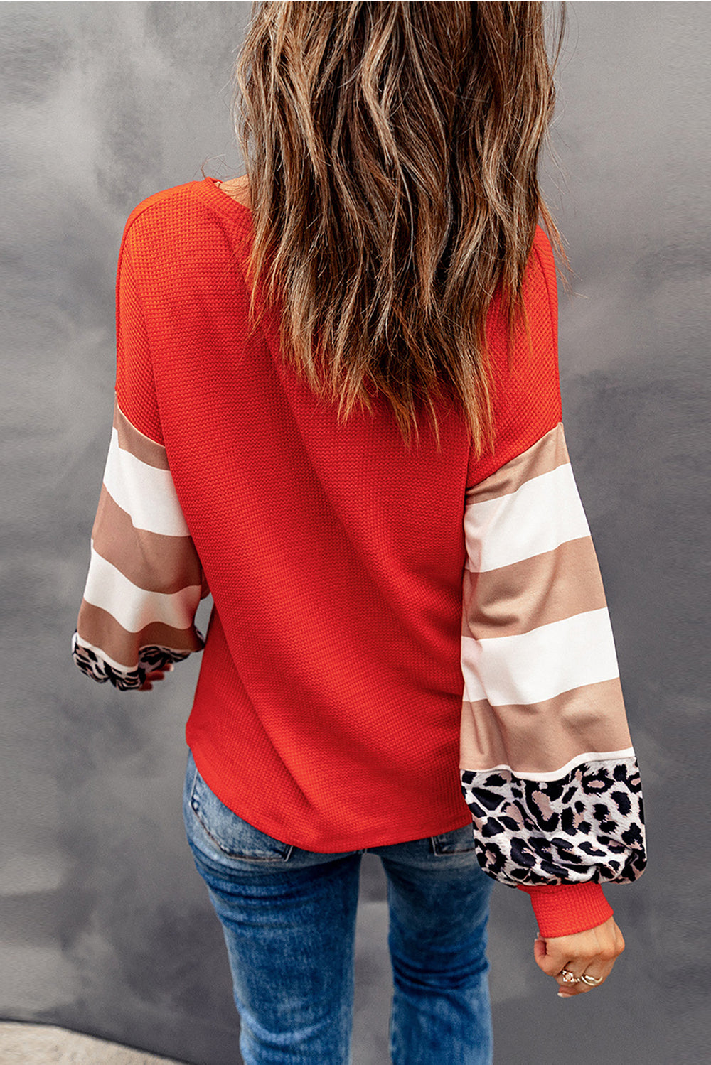  Leopard Striped "Hello Pumpkin" Orange Long Sleeve Top