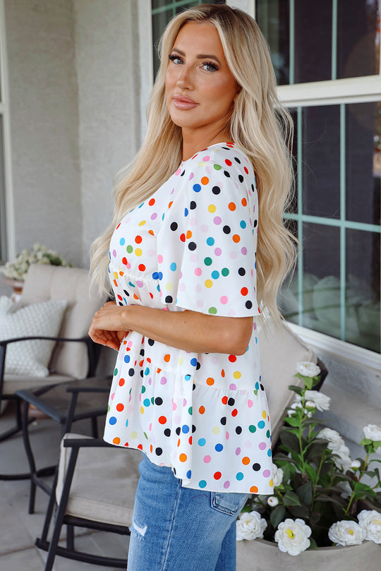 Multicolor Party Pop Polka Dot Ruffled Blouse