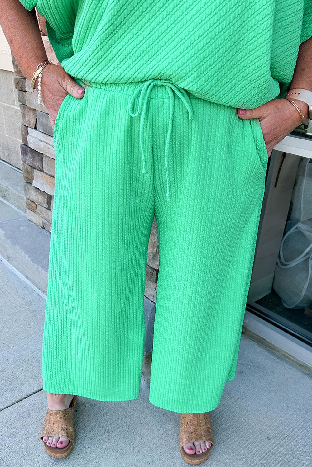 Mint Green Plus Size Wide Leg Capri Set