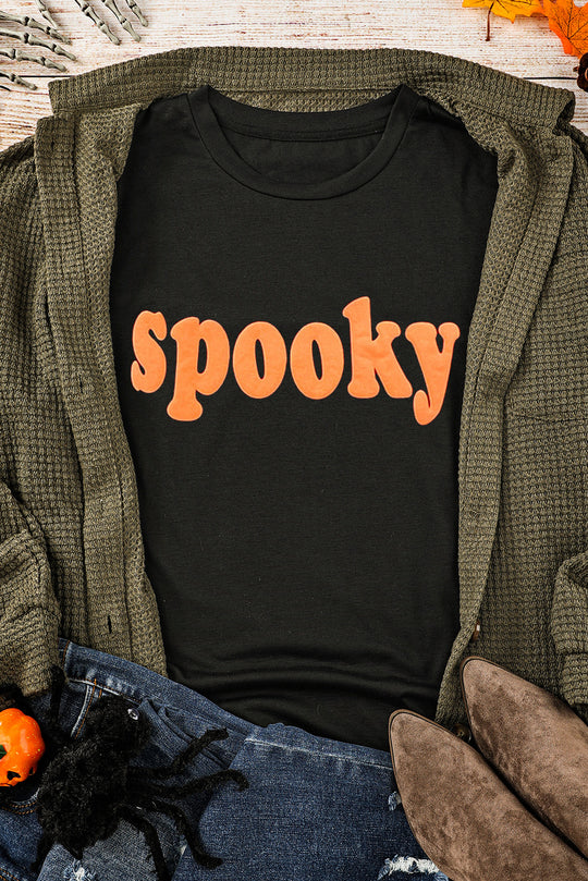  Orange Spooky Halloween Black Casual Graphic Tee