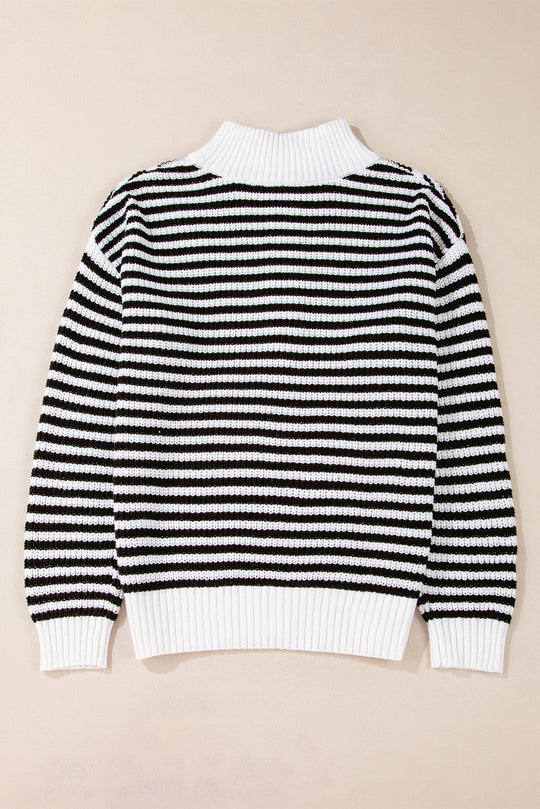 Stripe Zipper Collar Sweater