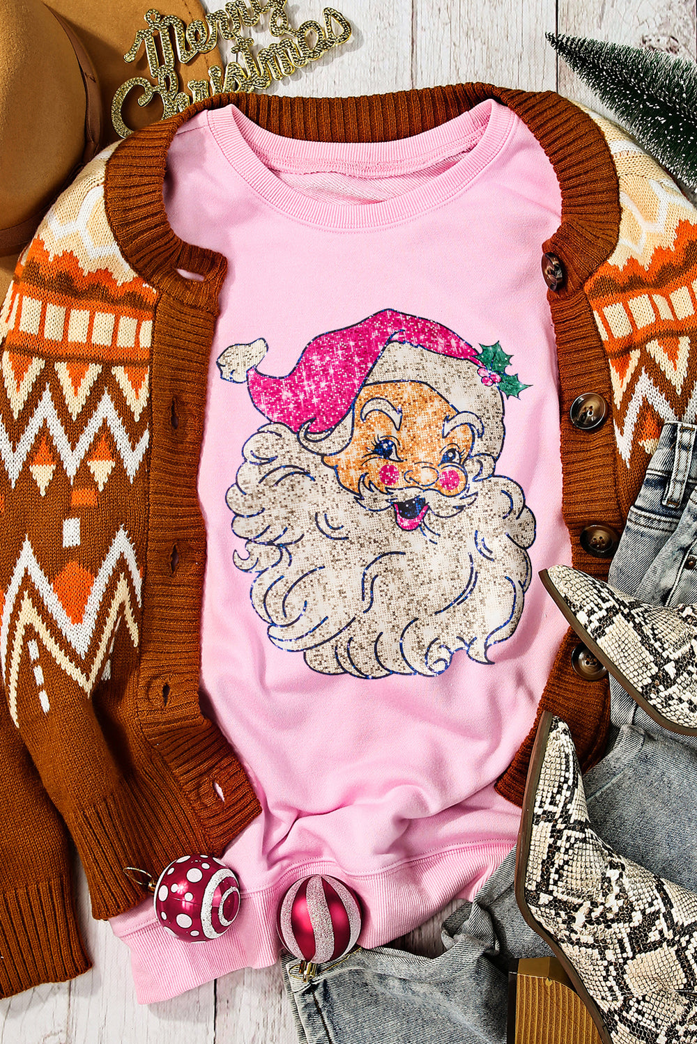 Christmas Glow Santa Pink Sweatshirt