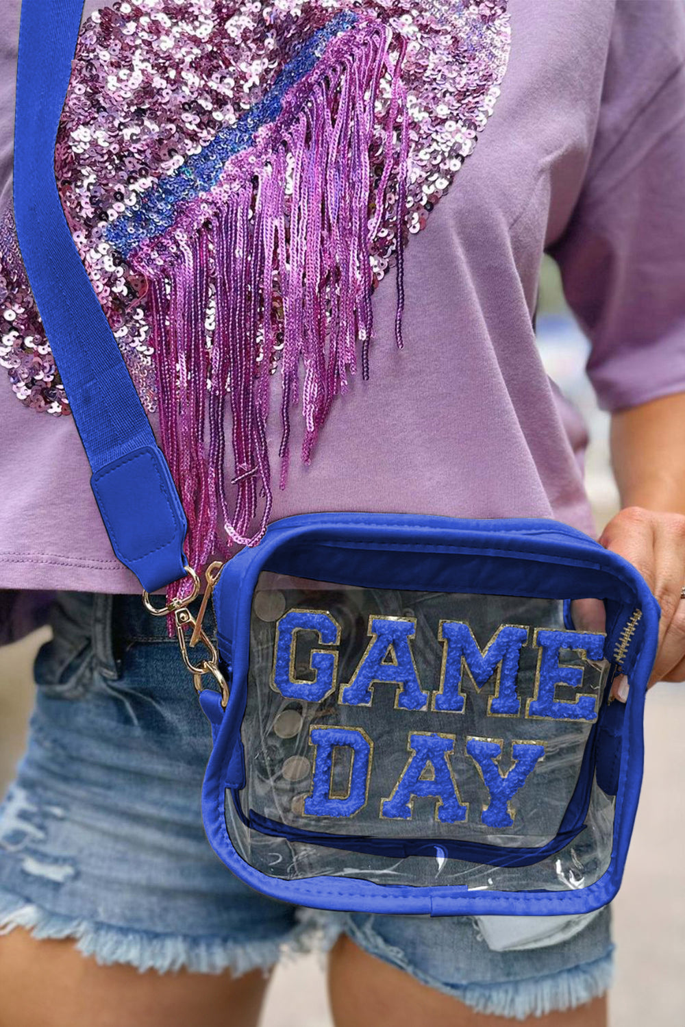 Blue "GAME DAY" Clear Shoulder Bag