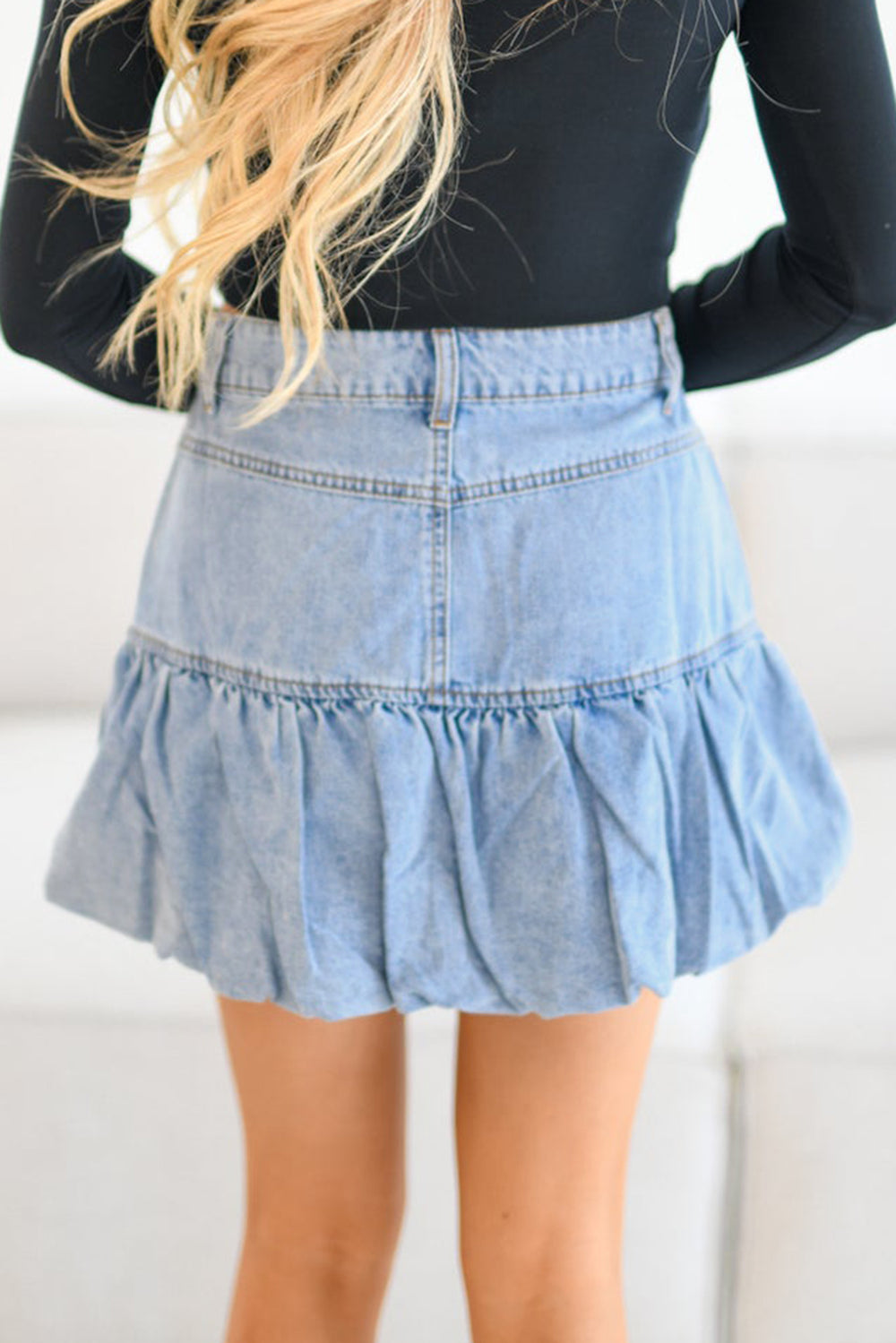 Pleated Denim Mini Skirt