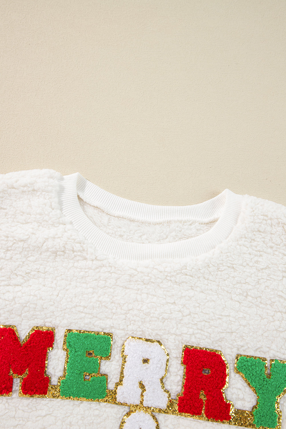 Christmas "MERRY & Bright" Chenille Graphic Sherpa Sweatshirt