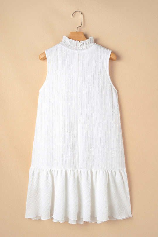 Ruffled White Sleeveless Mini Dress