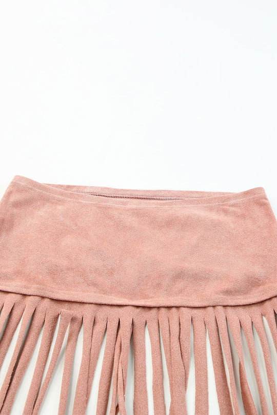 Pink Tassel Drawstring Bandeau Crop Top