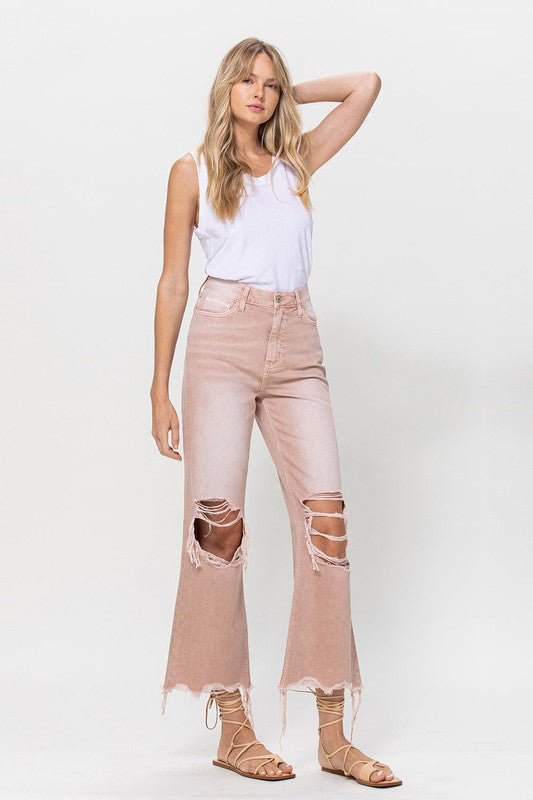 90's Vintage Blush Pink Crop Flare Jeans