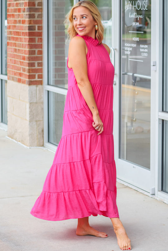 Rosey Pink Long Tiered Maxi Dress