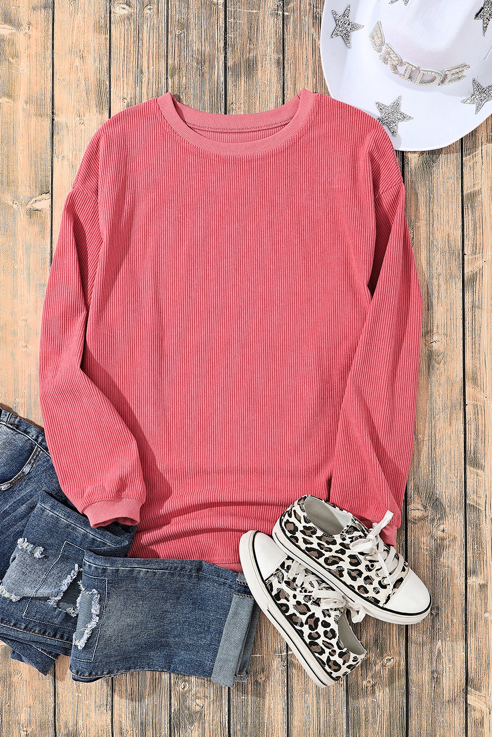 Slouchy Ribbed Corduroy Oversized Sweatshirt