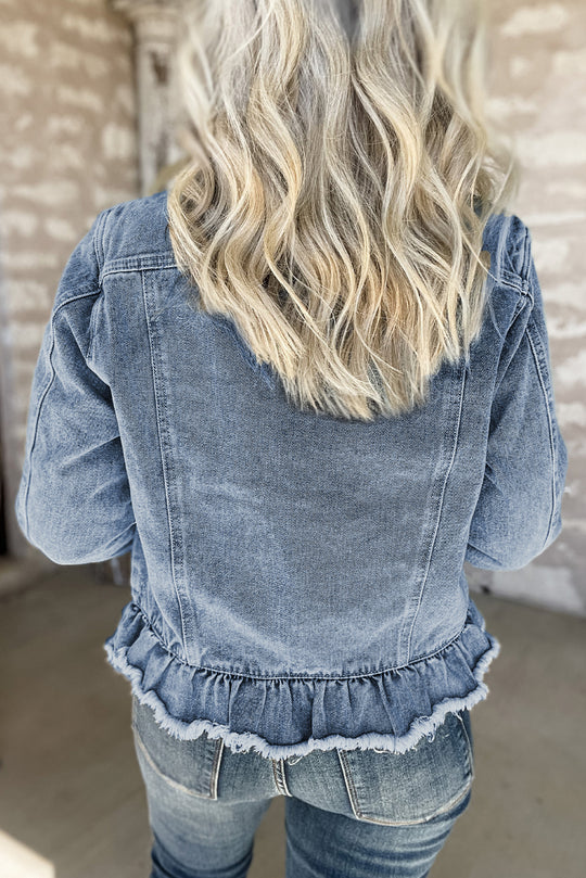 Dani Ruffle Distressed Denim Jacket