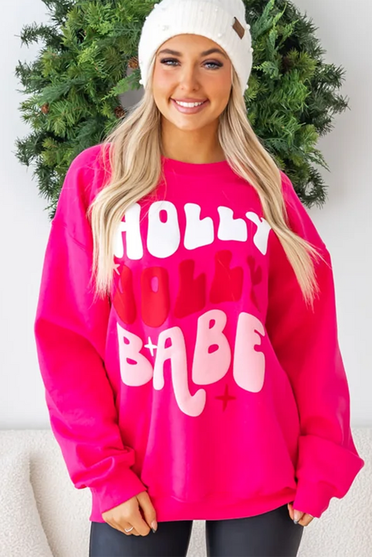 Oversized Christmas "Holly Jolly Babe" Graphic Sweatshirt