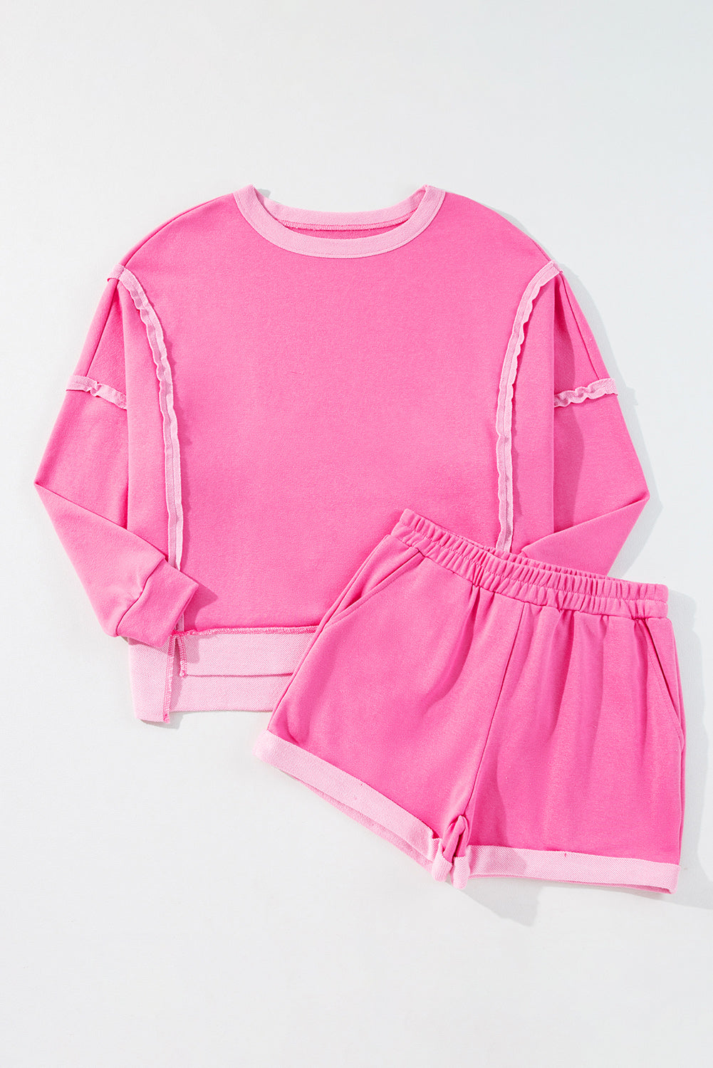 Pink Long Sleeve Top and Shorts Set