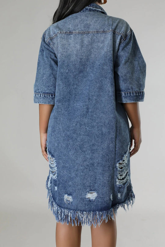 Raw Distressed Denim Dress