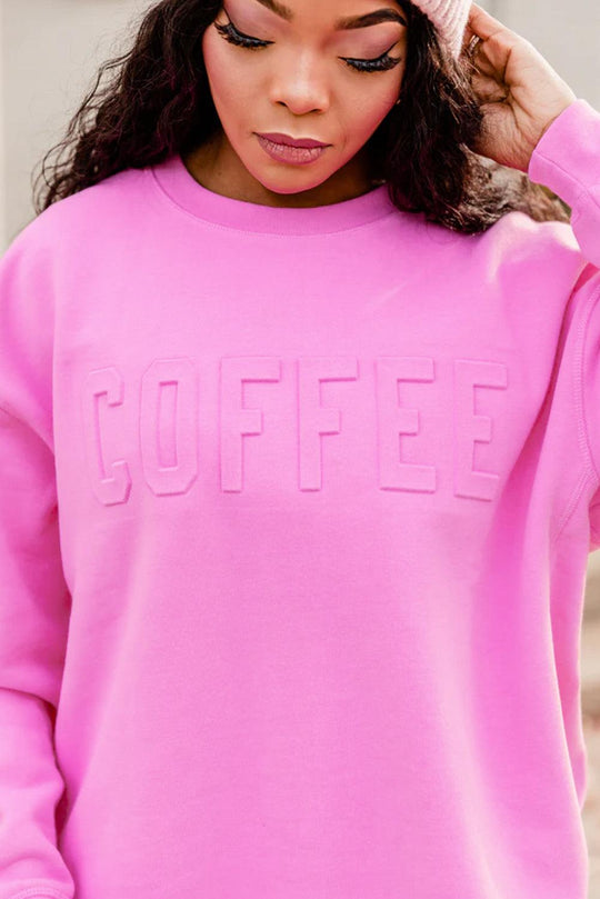 Bright Pink MAMA Letter Embossed Casual Sweatshirt