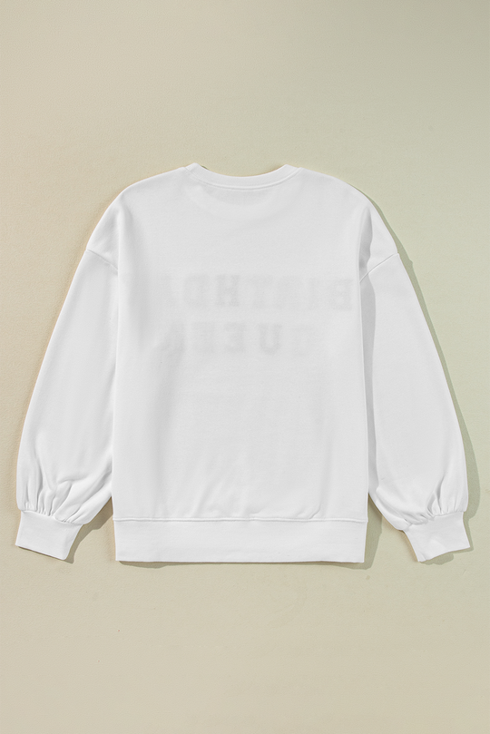 BIRTHDAY QUEEN White Graphic Sweatshirt