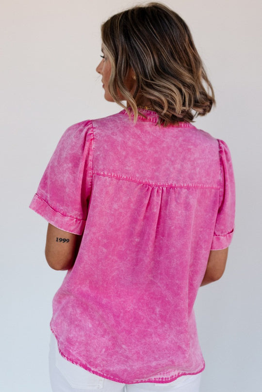 Bright Pink Mineral Wash Denim Top