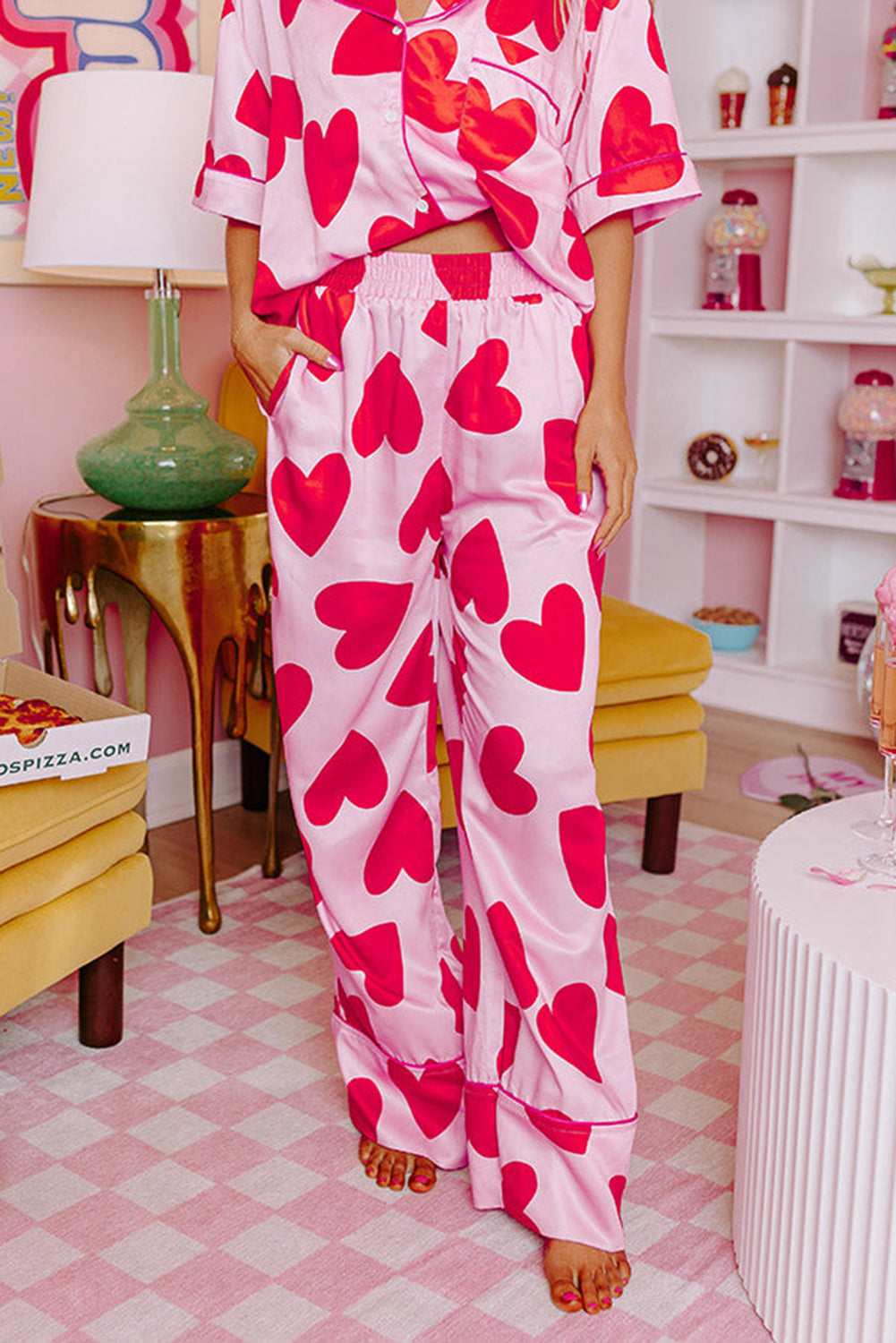 Love Hearts Valentines Pants Pajamas Set