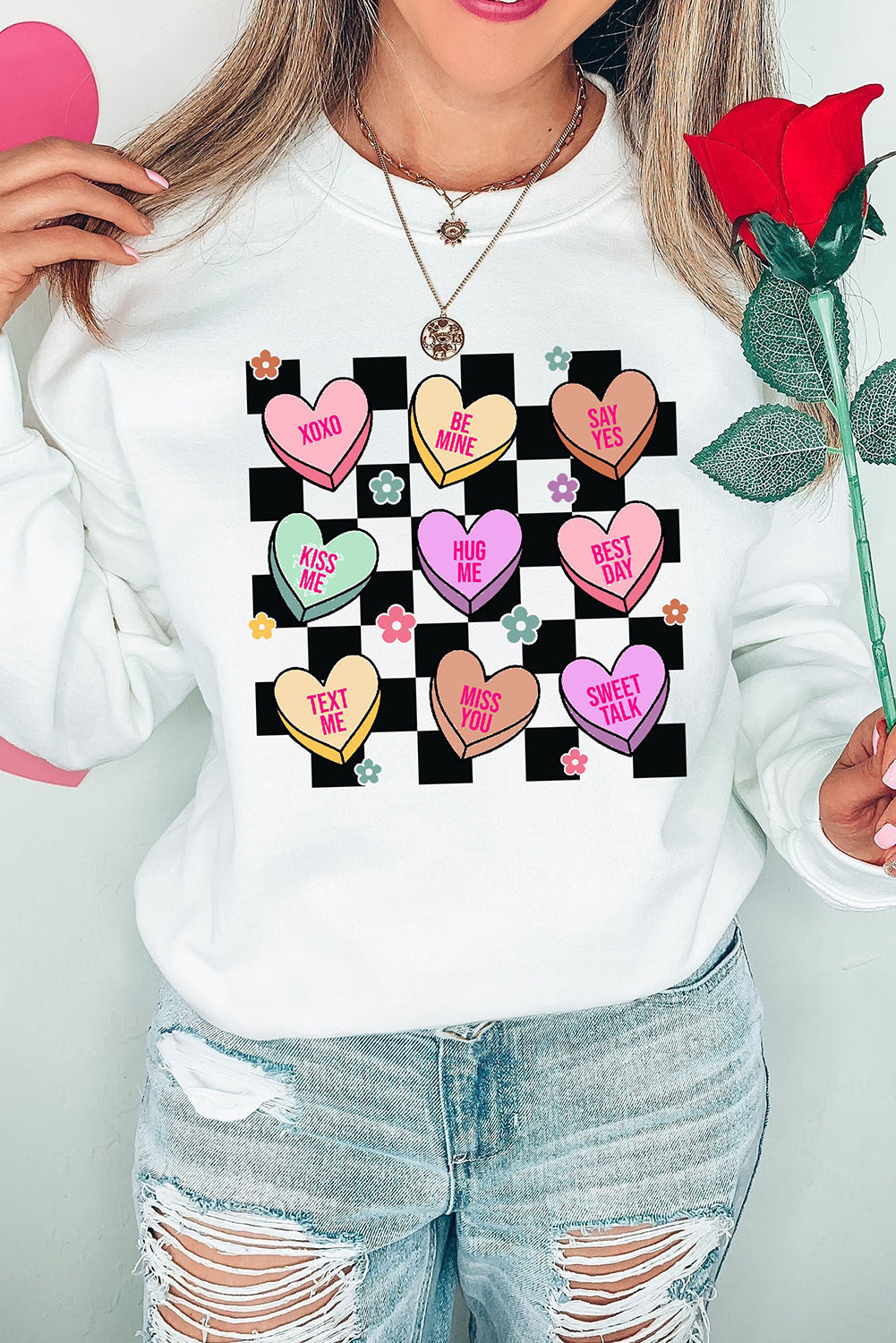 Checkered Multicolor Valentine Hearts Sweatshirt