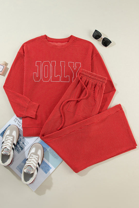 Holiday Red "JOLLY" Corduroy Long Pants Set