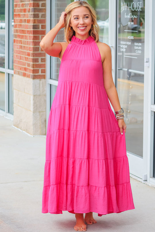 Rosey Pink Long Tiered Maxi Dress