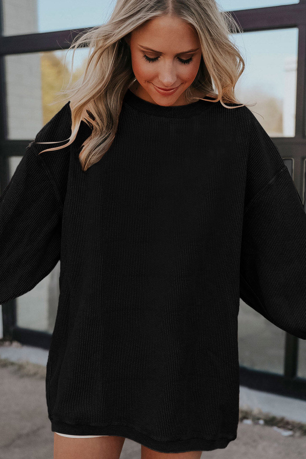 Slouchy Ribbed Corduroy Oversized Sweatshirt