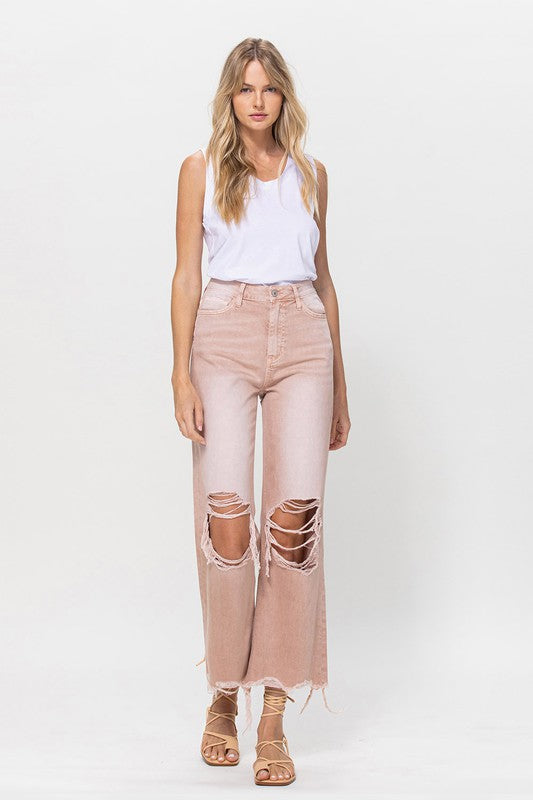 90's Vintage Blush Pink Crop Flare Jeans