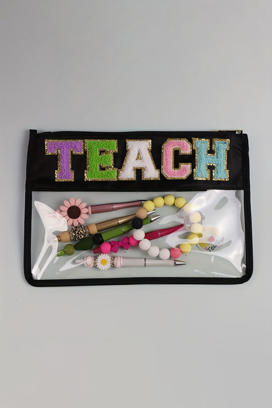 Glitter "TEACH" Chenille Clear Bag