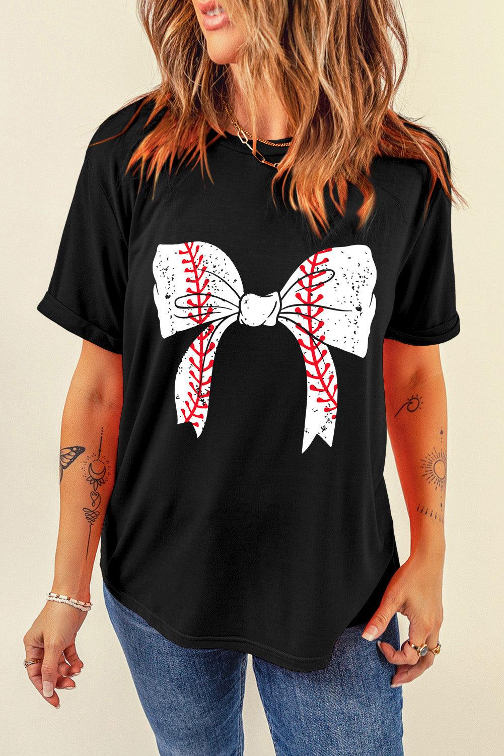  Baseball Bowknot Graphic T-Shirt