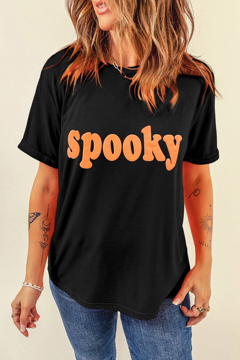  Orange Spooky Halloween Black Casual Graphic Tee