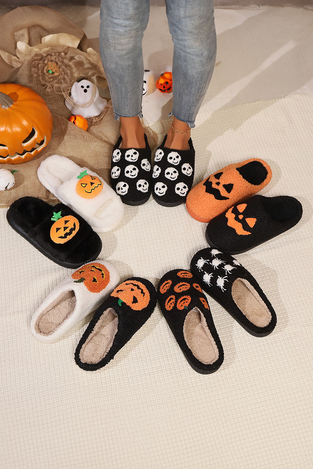  Halloween Pumpkin Black Slippers