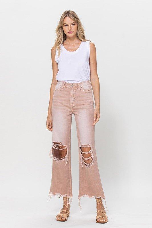 90's Vintage Blush Pink Crop Flare Jeans - Klazzi Fashion Boutique