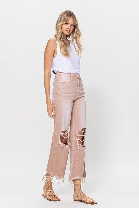 90's Vintage Blush Pink Crop Flare Jeans - Klazzi Fashion Boutique