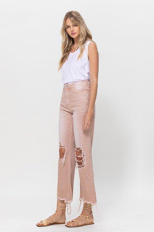 90's Vintage Blush Pink Crop Flare Jeans - Klazzi Fashion Boutique