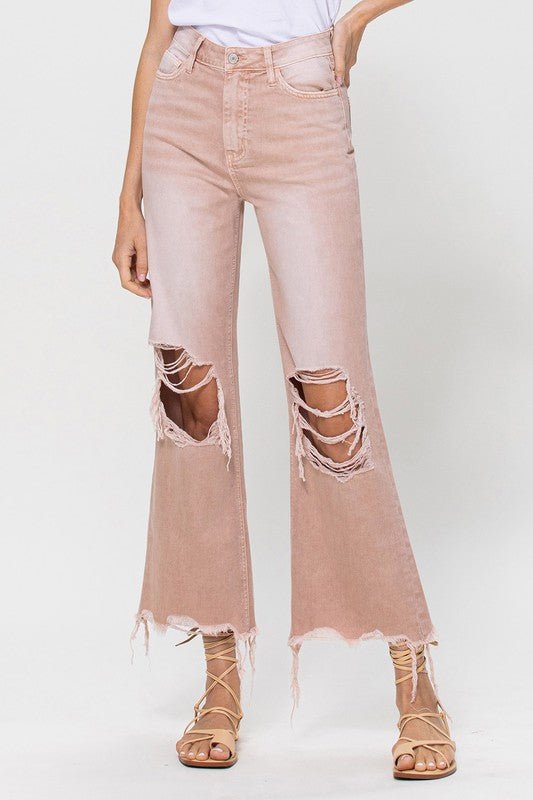 90's Vintage Blush Pink Crop Flare Jeans - Klazzi Fashion Boutique