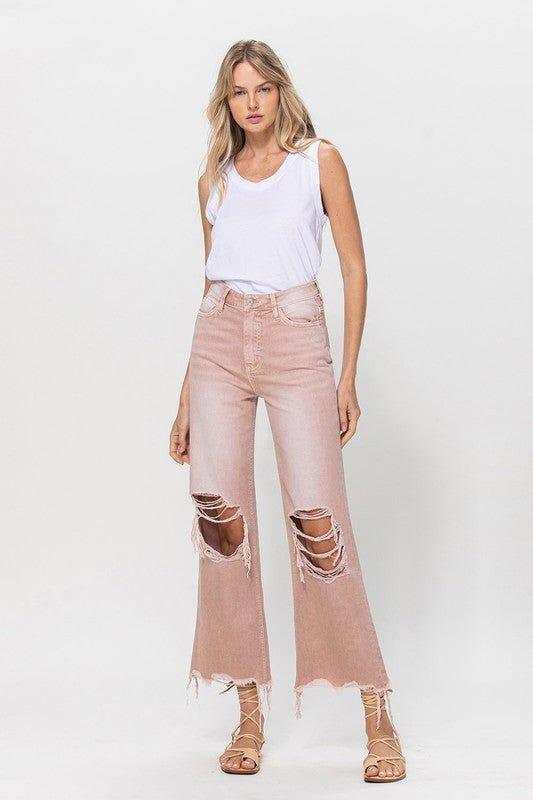 90's Vintage Blush Pink Crop Flare Jeans - Klazzi Fashion Boutique