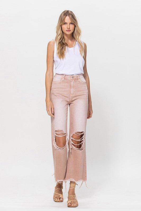 90's Vintage Blush Pink Crop Flare Jeans - Klazzi Fashion Boutique