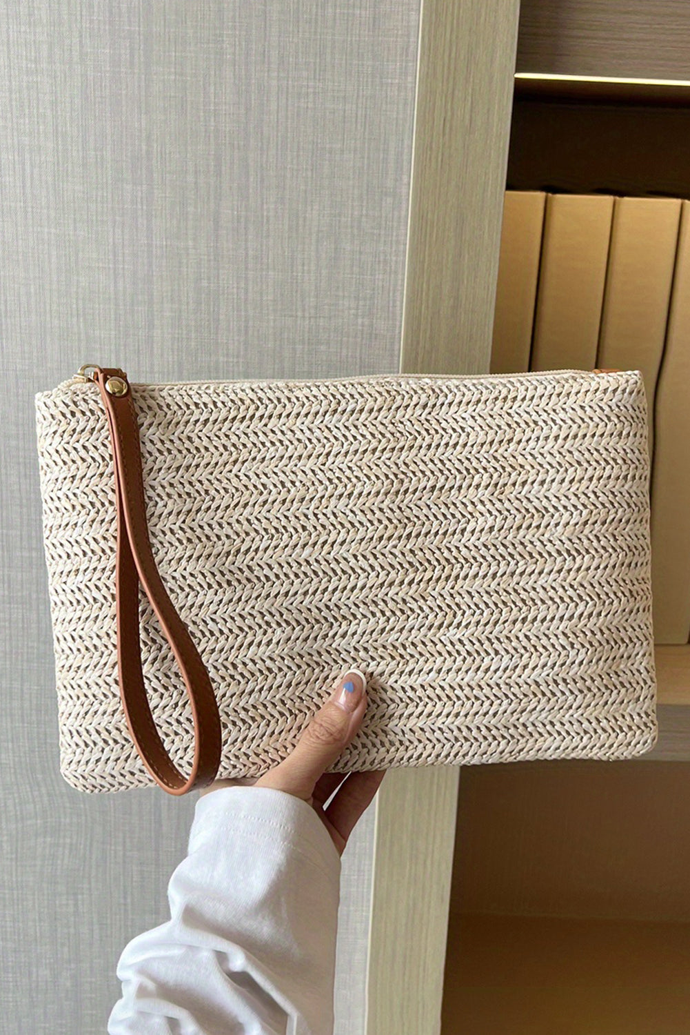 Wristlet Straw Woven Zipper Wallet