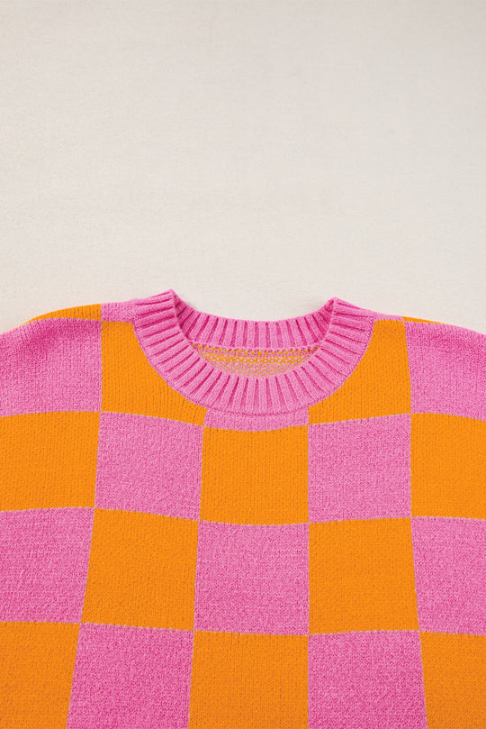 Pink and Orange Checkered Sweater Tank Top