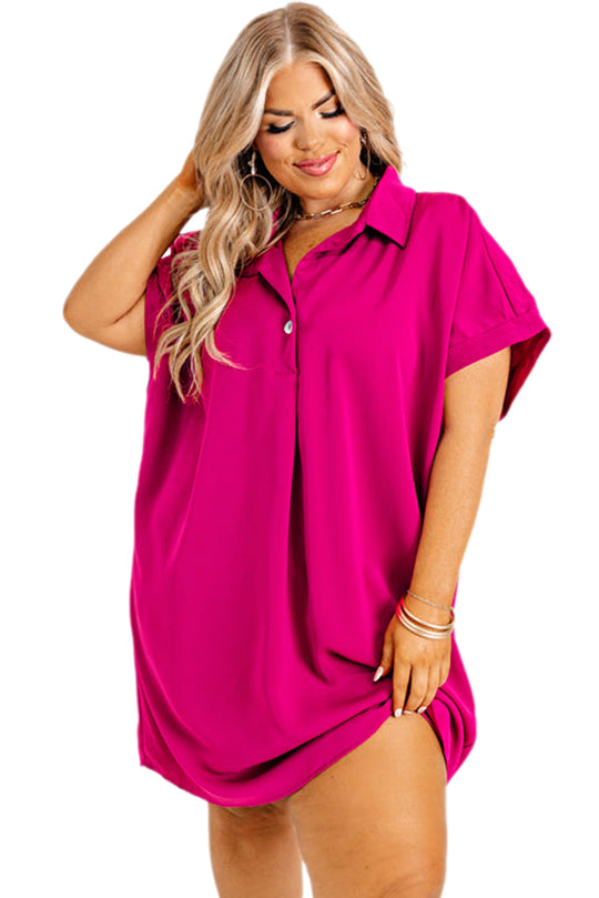 Curvy Collared Bright Pink Shift Dress