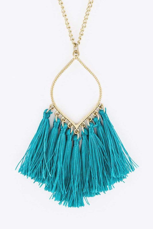 Fringe Colorful Tassels Leaf Pendant Necklace - Klazzi Fashion Boutique