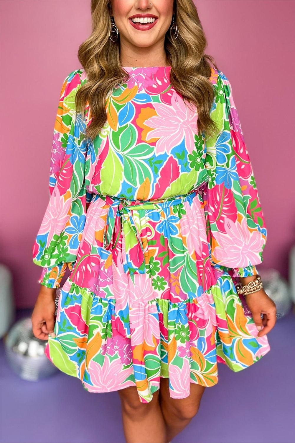 Multicolor Tropical Lime Green Mini Dress