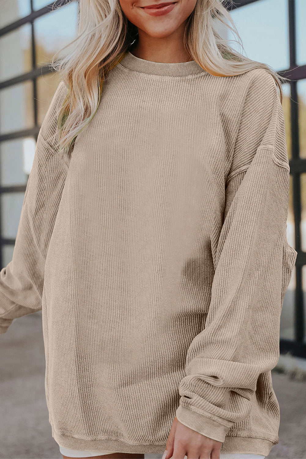 Slouchy Ribbed Corduroy Oversized Sweatshirt