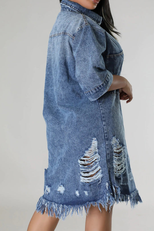 Raw Distressed Denim Dress - Klazzi Fashion Boutique