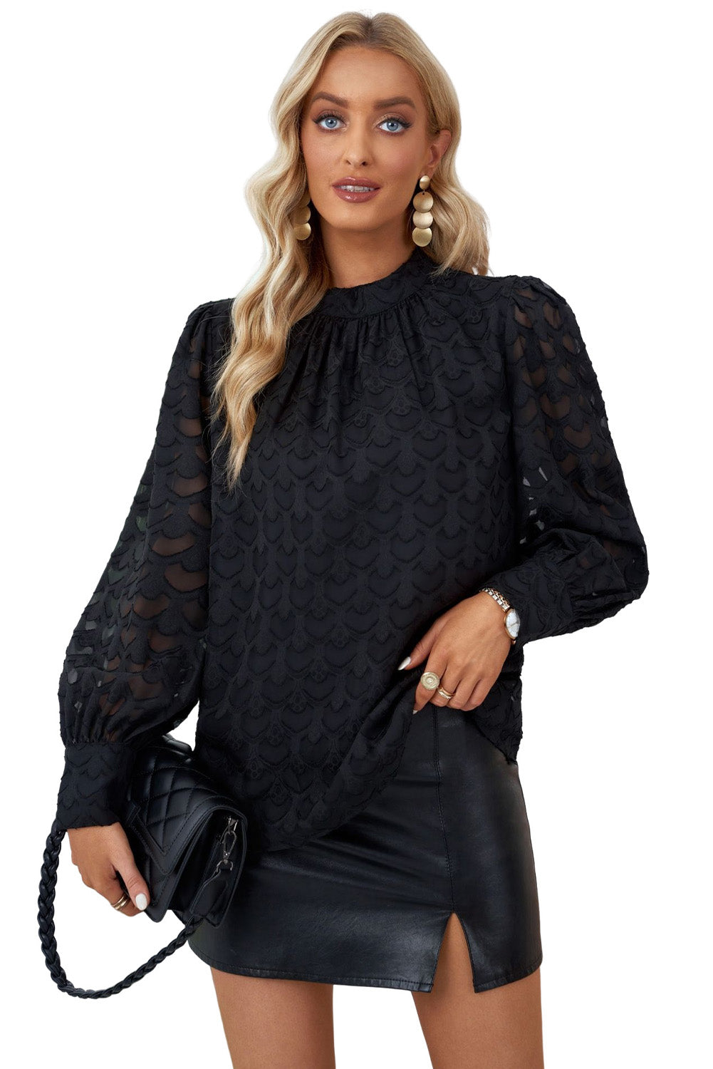 Brittany Black Bubble Sleeves Blouse - Klazzi Fashion Boutique