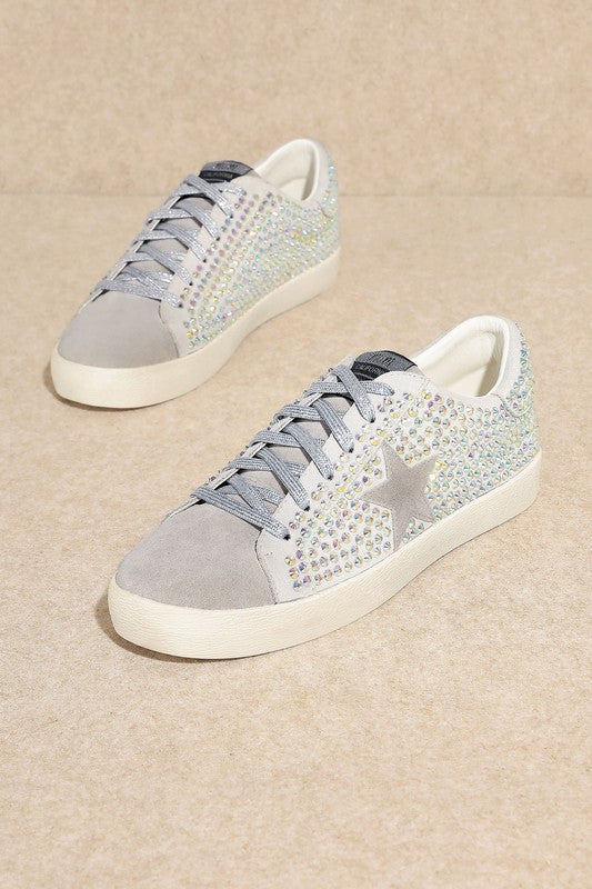 Multicolor Rhinestone Gray Glam Sneakers