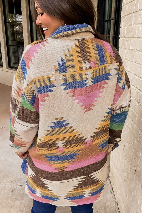 Western Multicolor Aztec Button Up Shacket