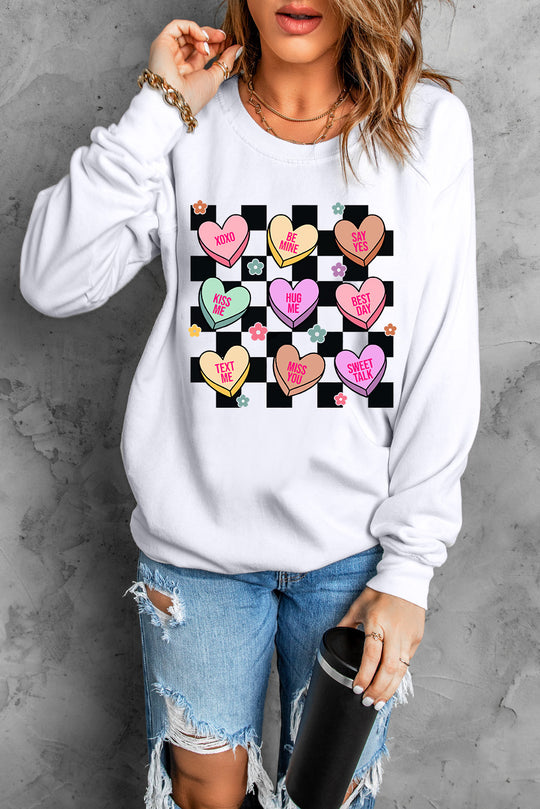 Checkered Multicolor Valentine Hearts Sweatshirt